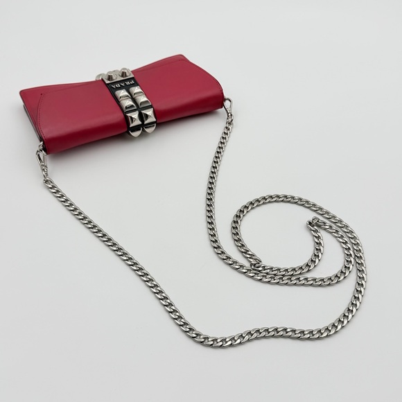 PRADA CITY CALF LEATHER ELEKTRA WALLET ON CHAIN – RED - Picture 10 of 11